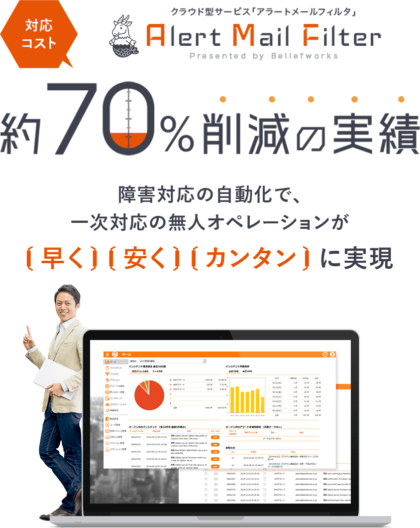 Alert-Mail-Filter 対応コスト約70%削減の実績